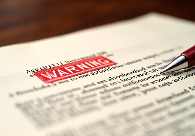 Close up of a generic legal document with a red warning stamp