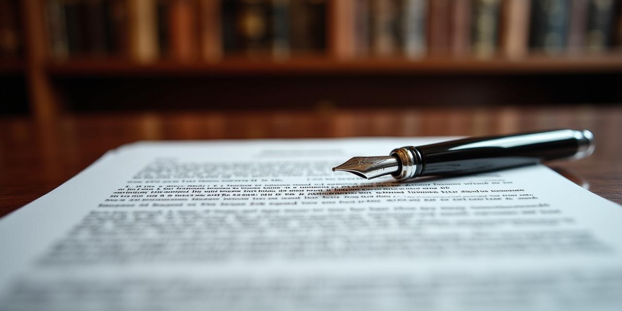 Close up of a signed legal contract with a fountain pen on a mahogany desk